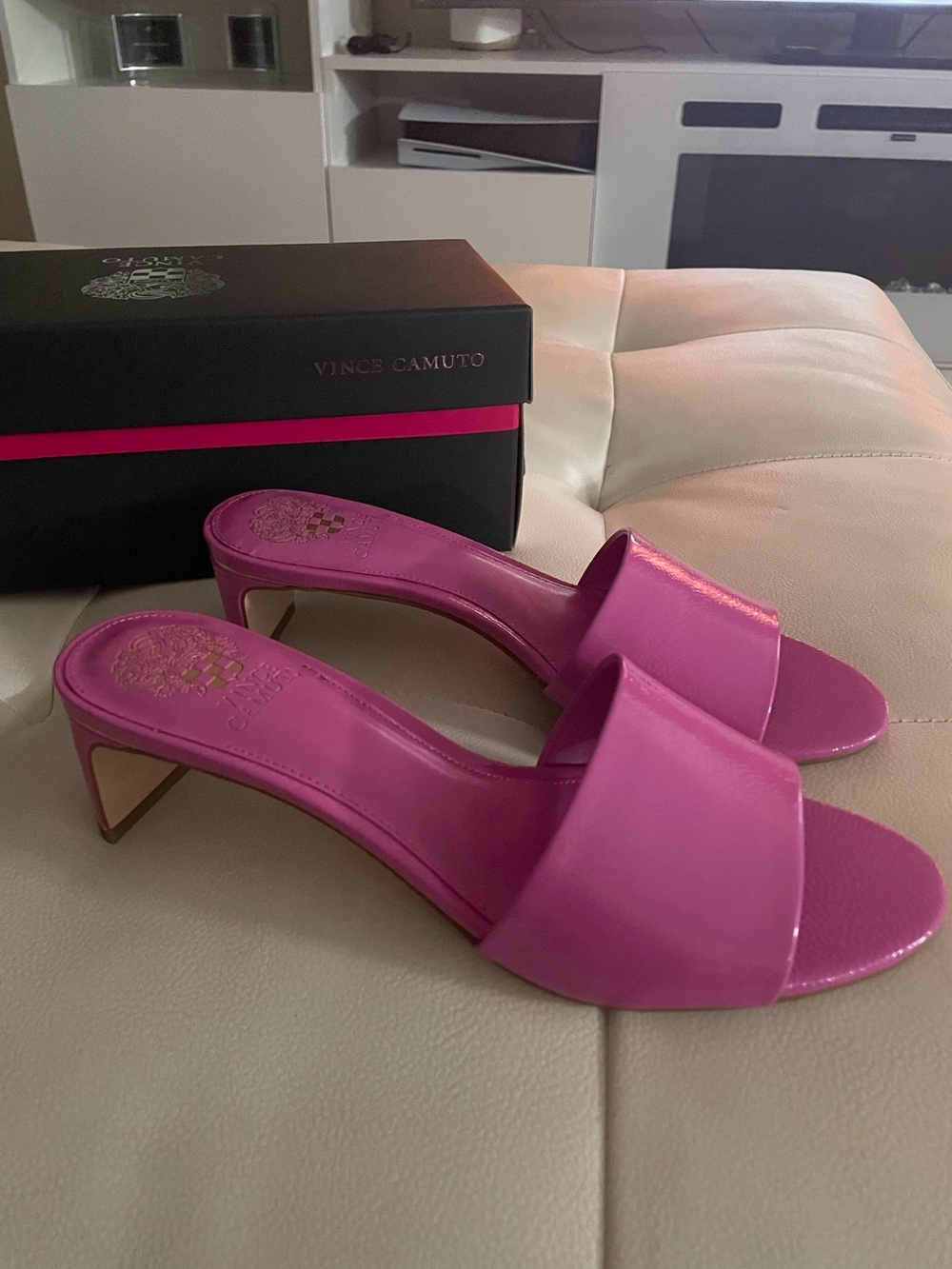 Vince Camuto Fuchsia Slip-On Mid-Heel Mules